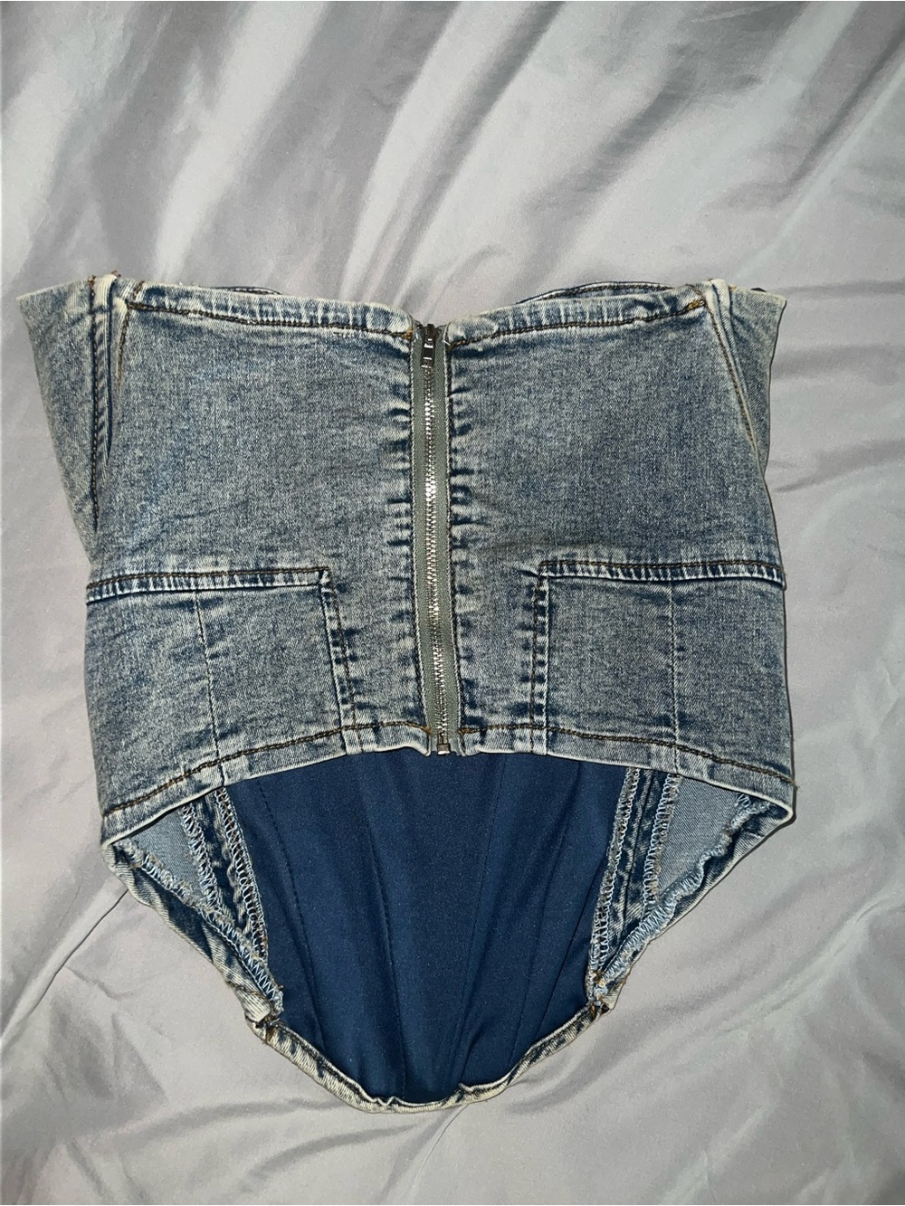 Fashion Nova Light Blue Denim Corset Bustier Top - Picture 5 of 5